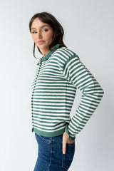 Brenna Striped Cardigan in Olive