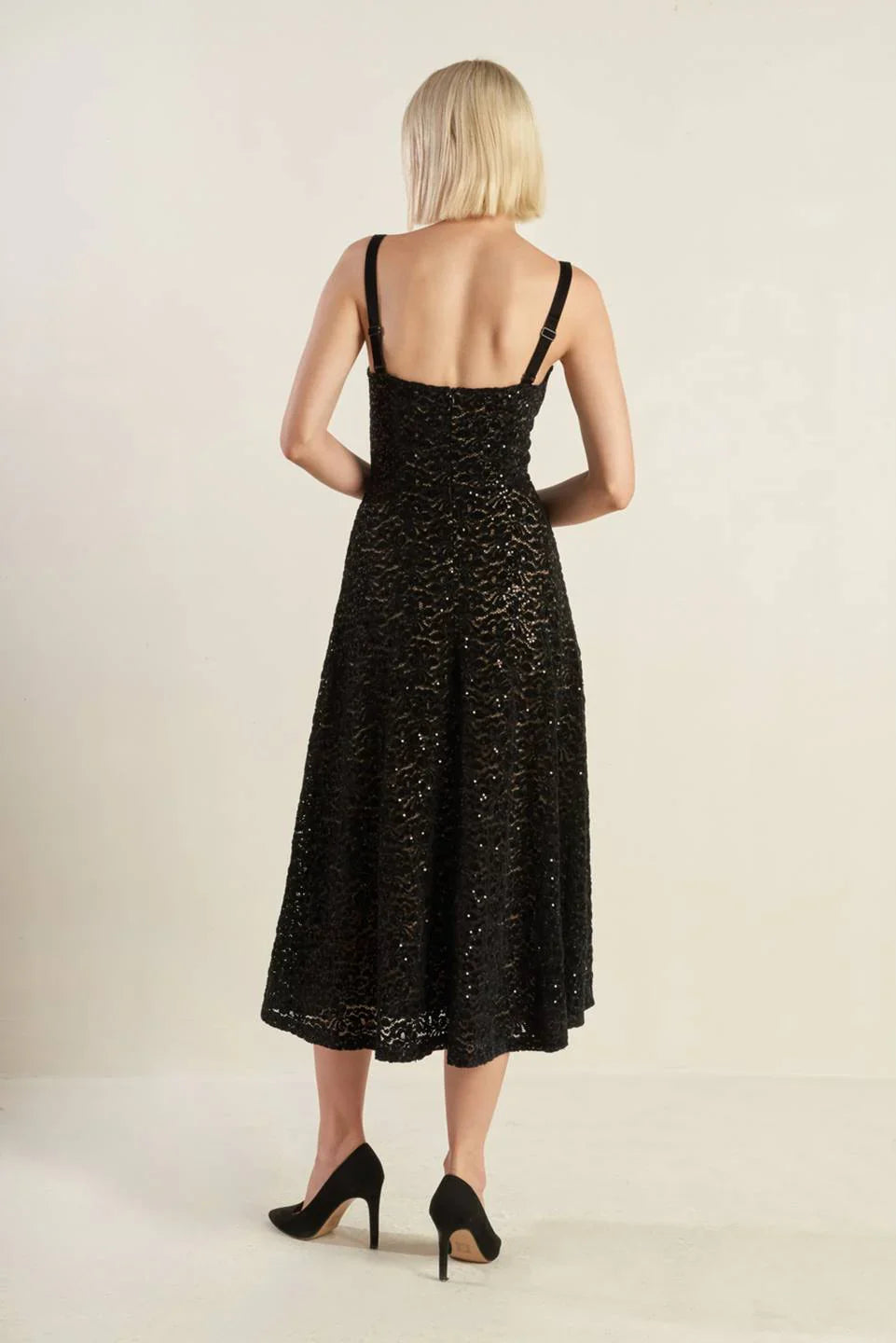 TIFFANY BLACK LACE MIDI DRESS