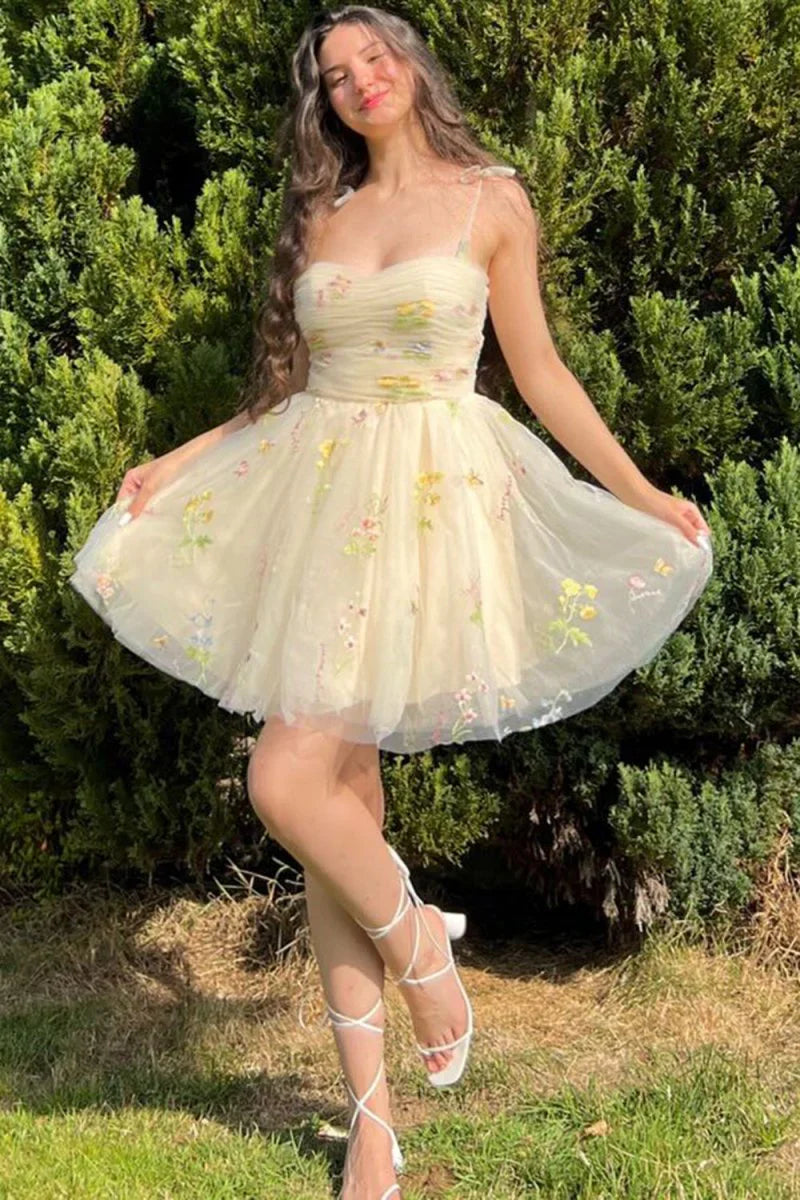 Lucia A Line Short Floral Embroidery Homecoming Dress