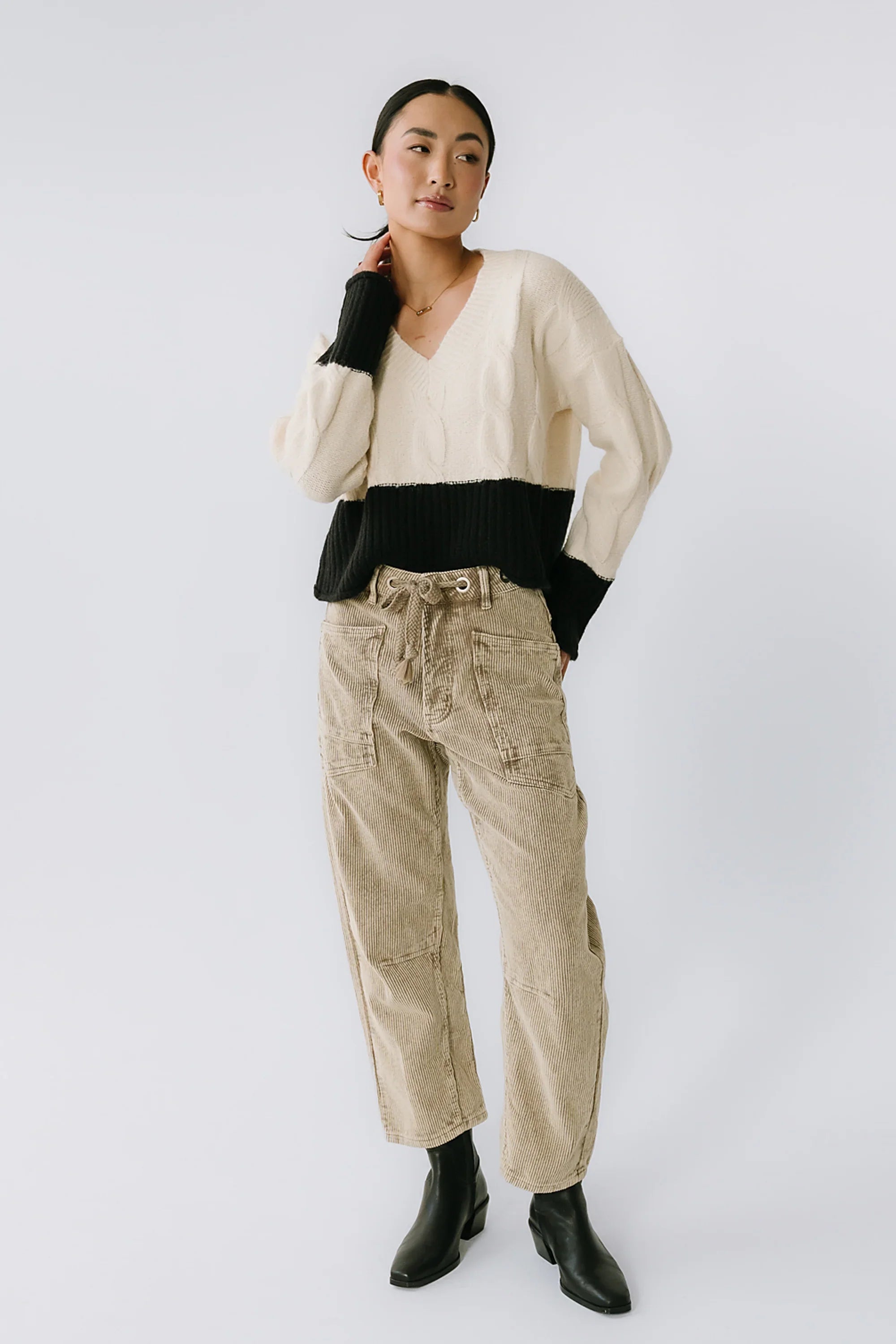 Dana Corduroy Barrel Pants in Olive FINAL SALE