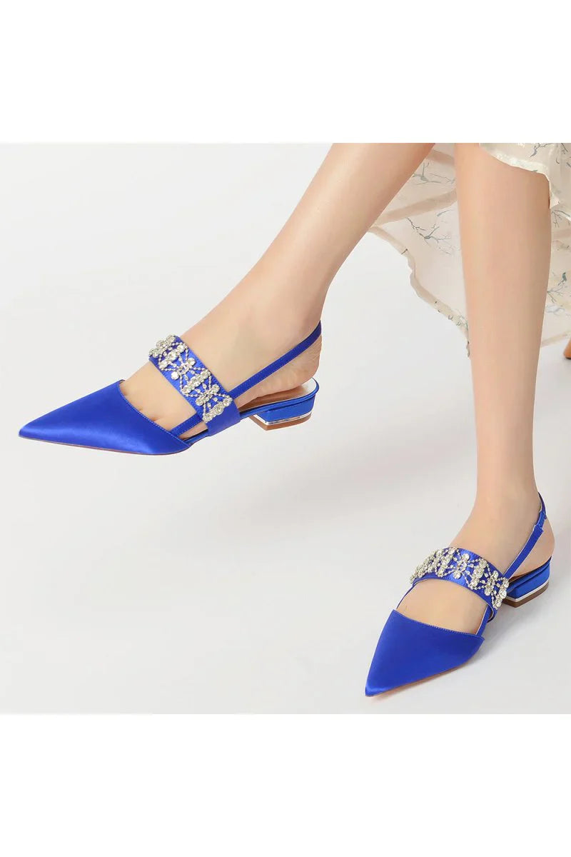 Pointed Toe Rhinestone Beaded Kitten Heels
