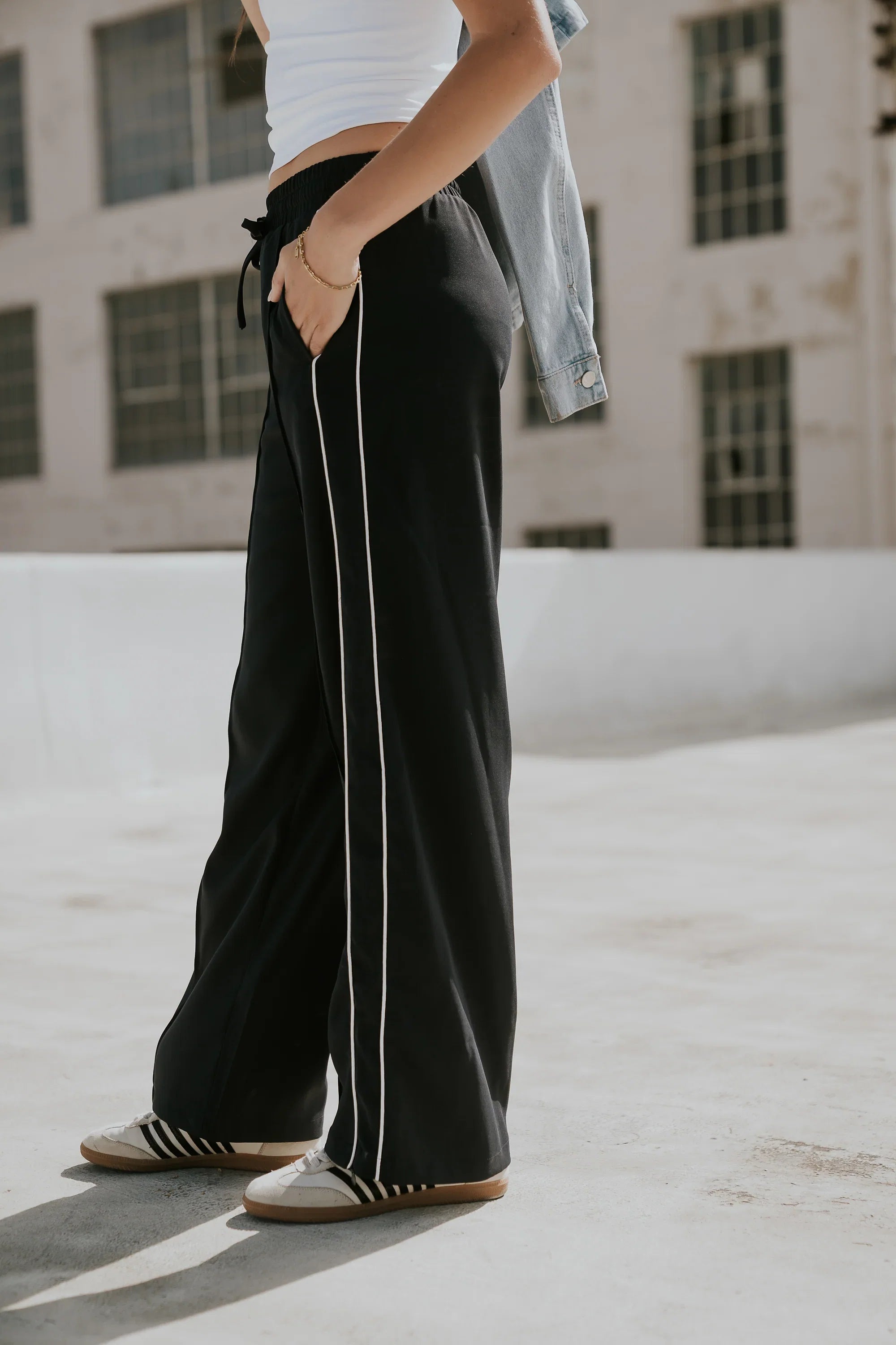 Emily Striped Wide Leg Pants in Navy