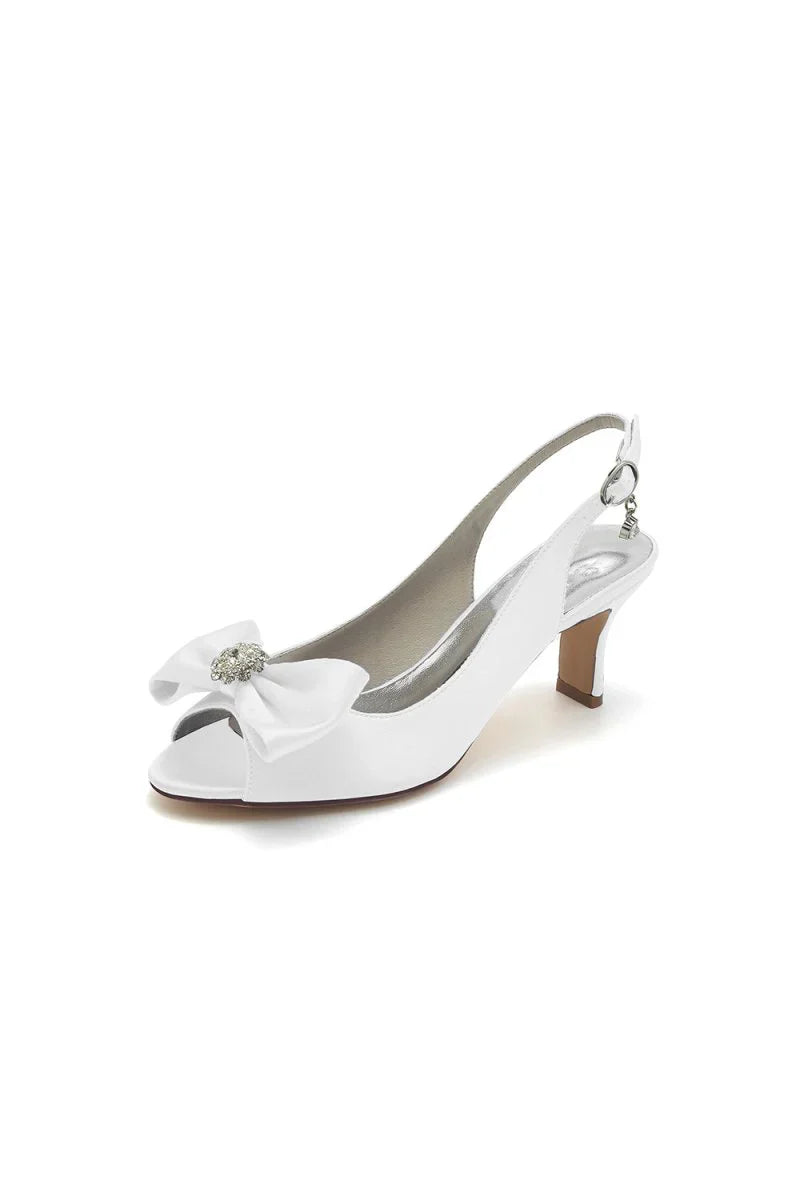Open Toe Beaded Satin Stiletto Heels With Bow