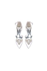 Satin Pointed Toe Ankle Strap Rhinestone Kitten Heels