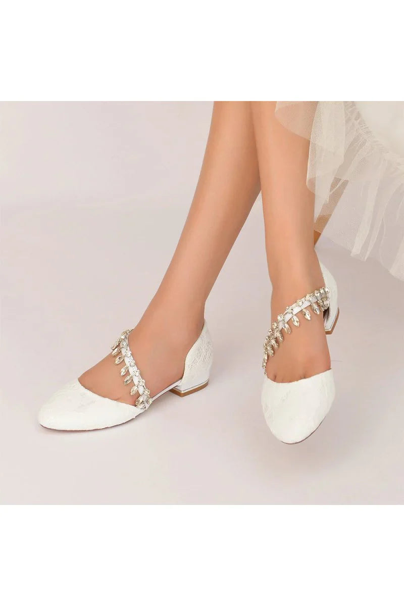 Crystal Strap Lace Round Toe Flats