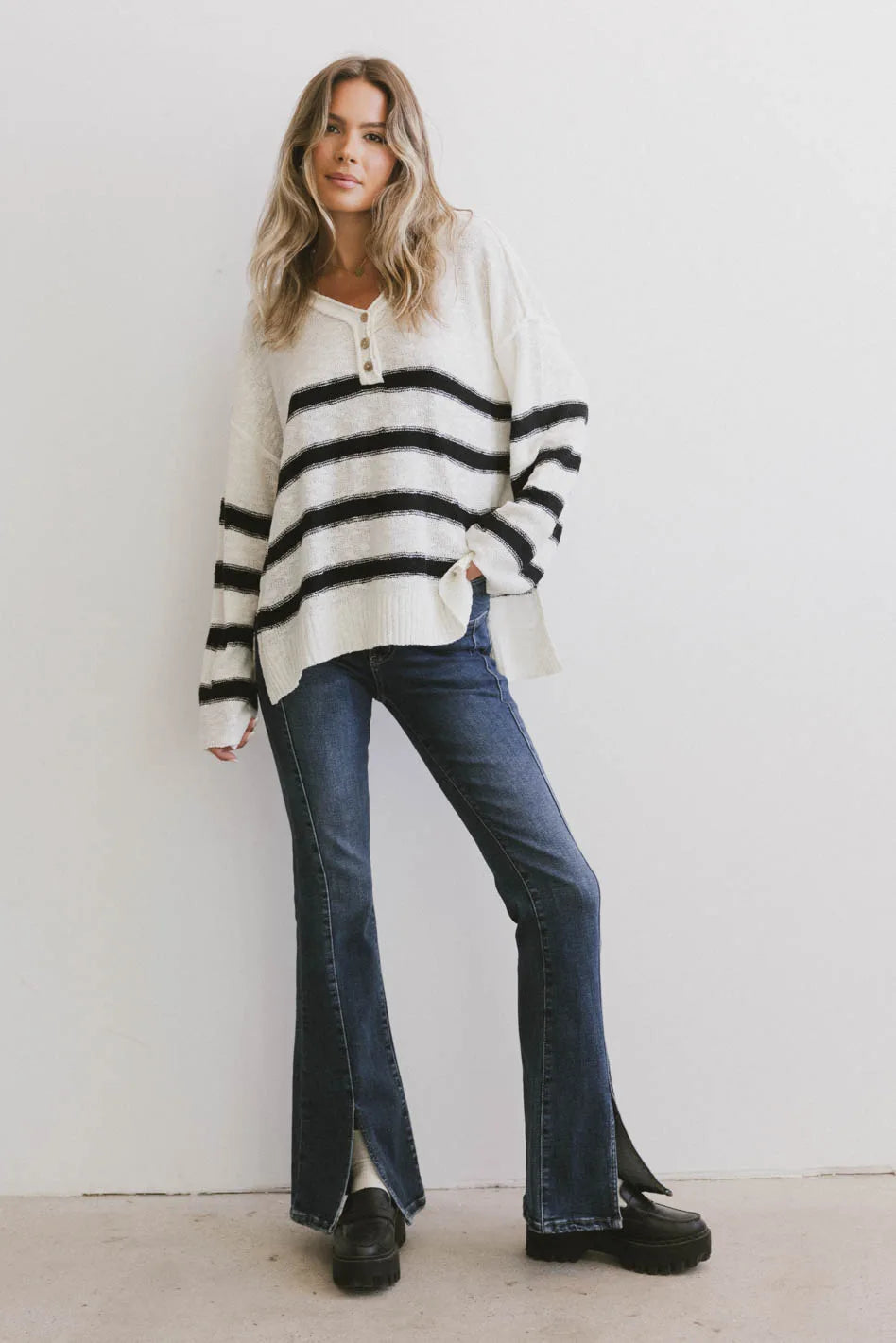 Gracia Striped Sweater Top in Cream FINAL SALE