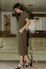 Elle Gingham Midi Dress in Brown FINAL SALE