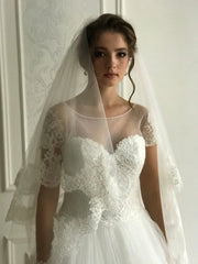 Vintage White Lace Double Tiers Long Wedding veil