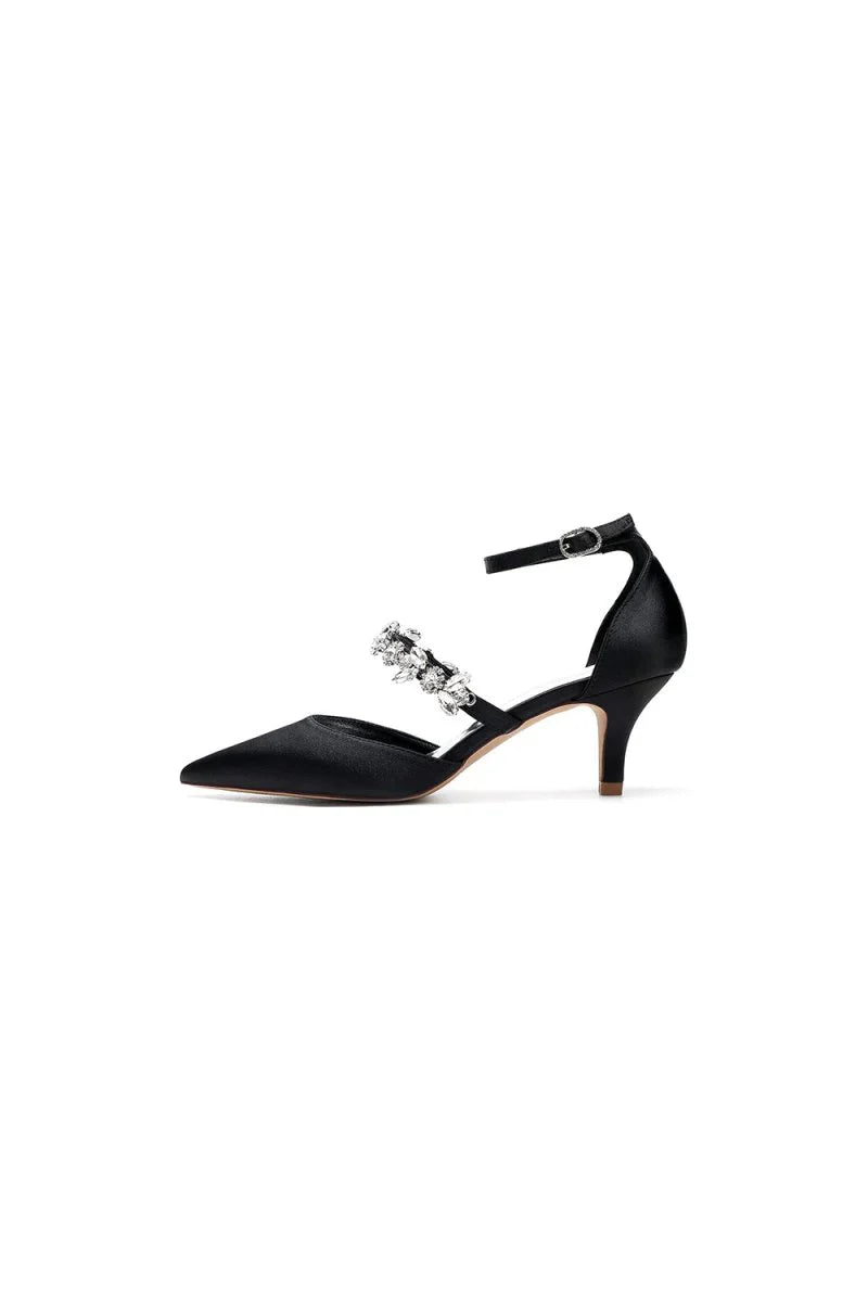Pointed Toe Rhinestone Ankle Straps High Heels