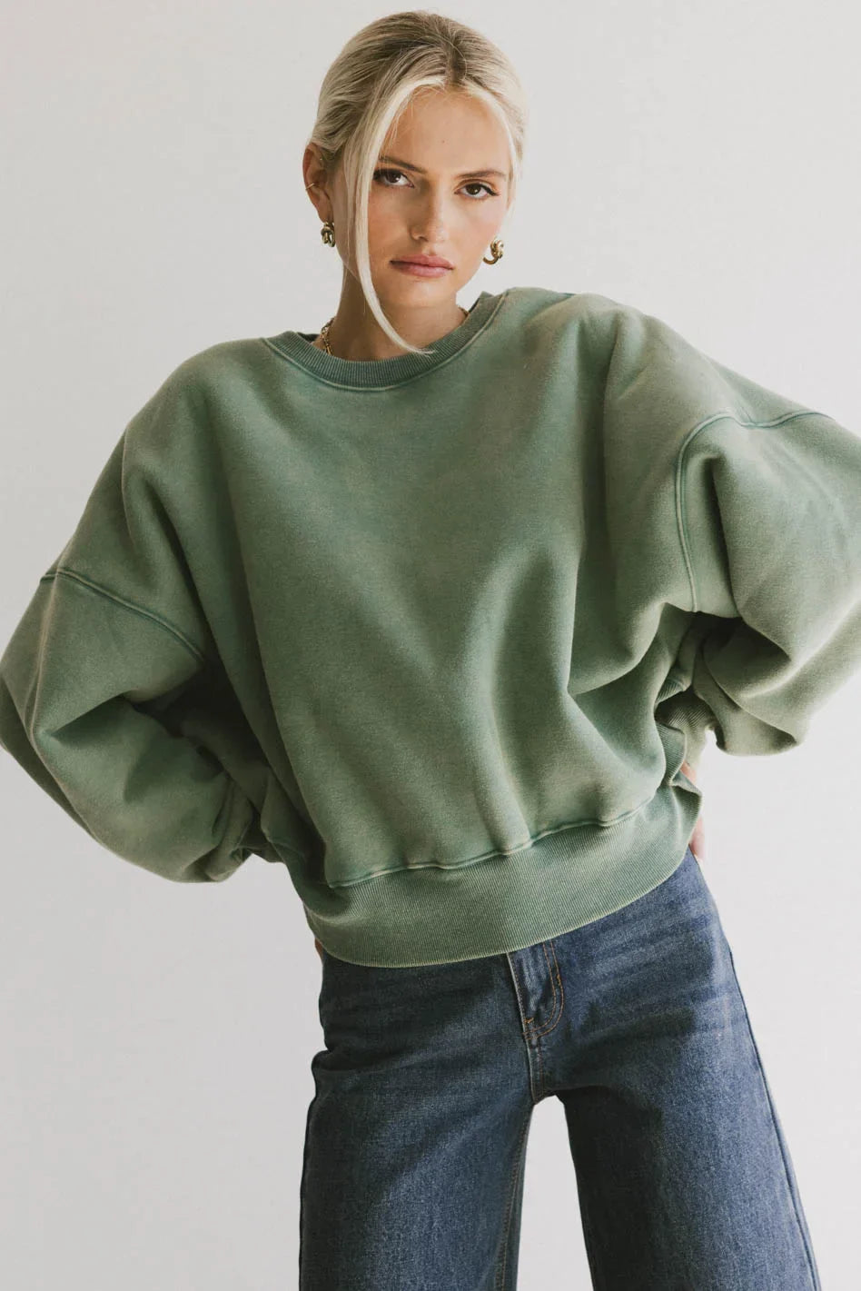 Reversible Sherpa Sweatshirt in Green FINAL SALE