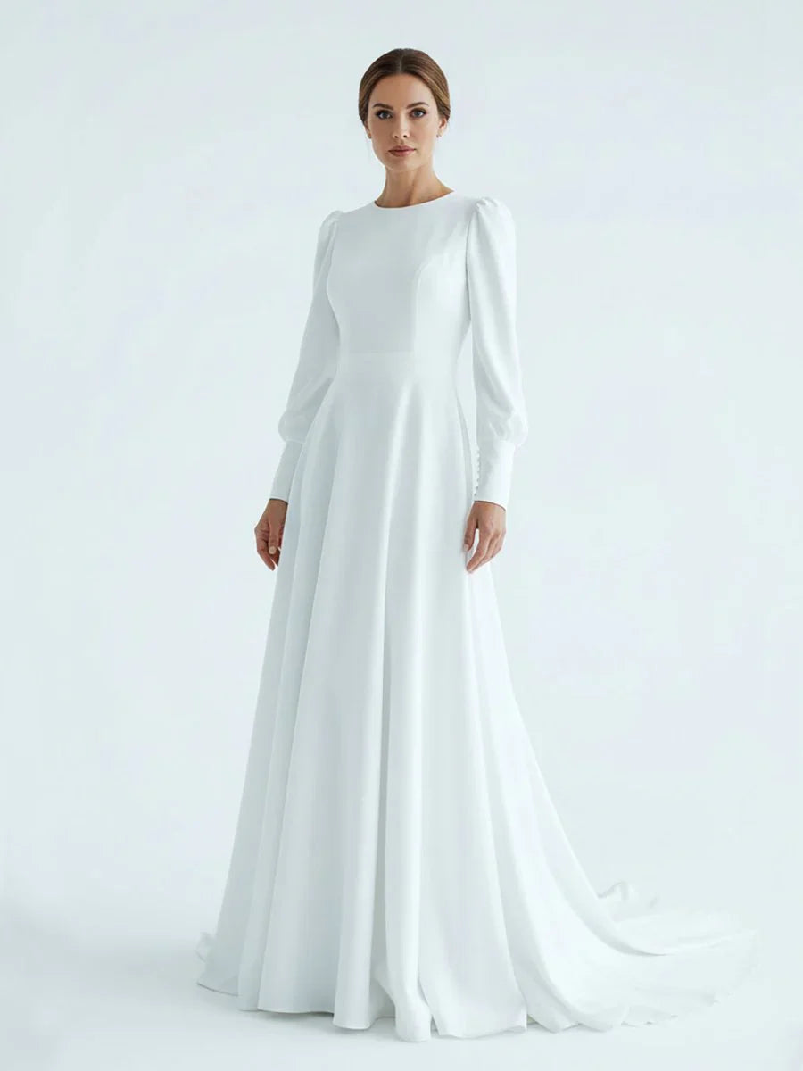 Modest A Line Long Sleeves Wedding Dress Vintage Gown