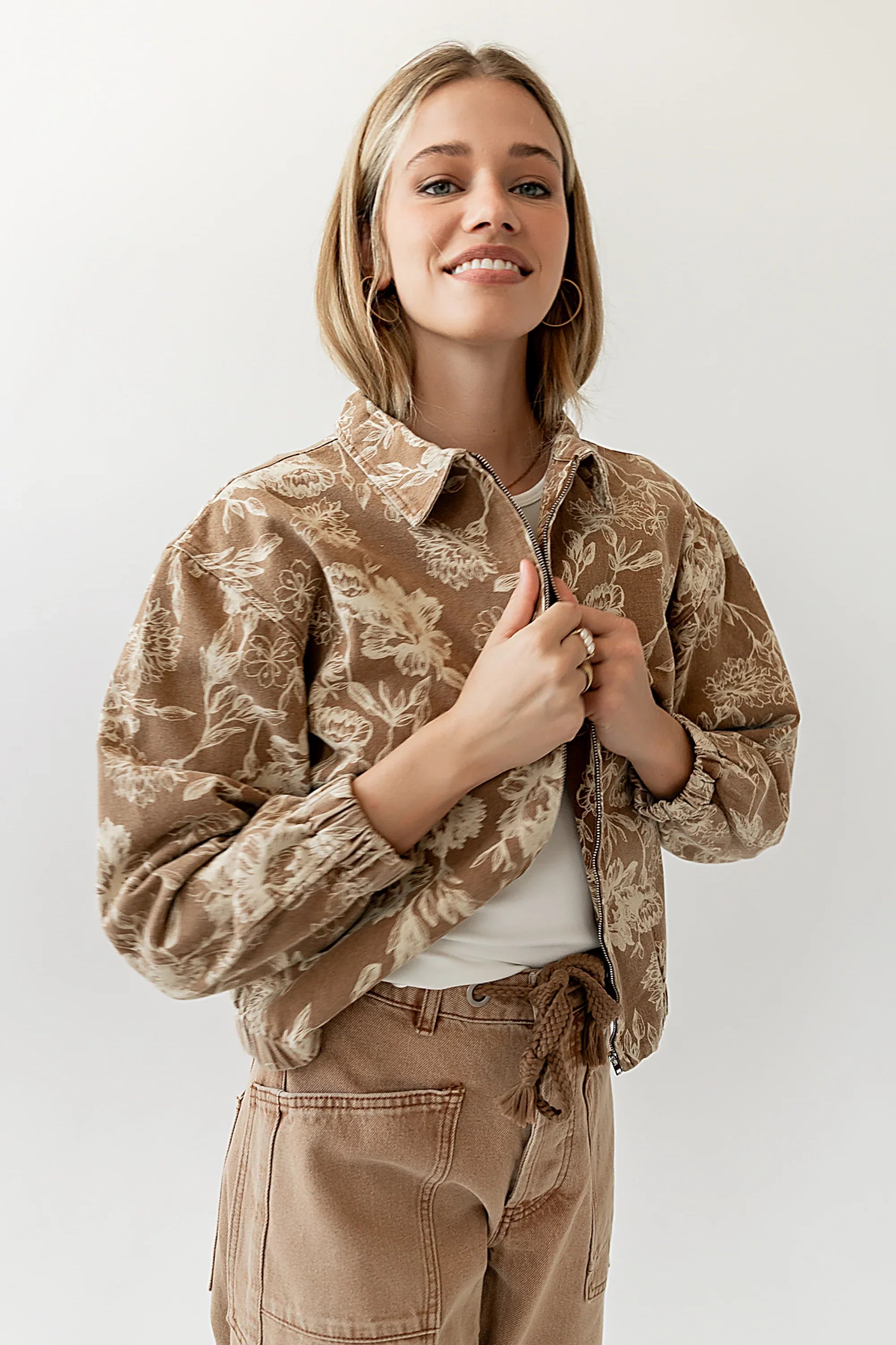 Kellie Floral Bomber Jacket in Camel FINAL SALE
