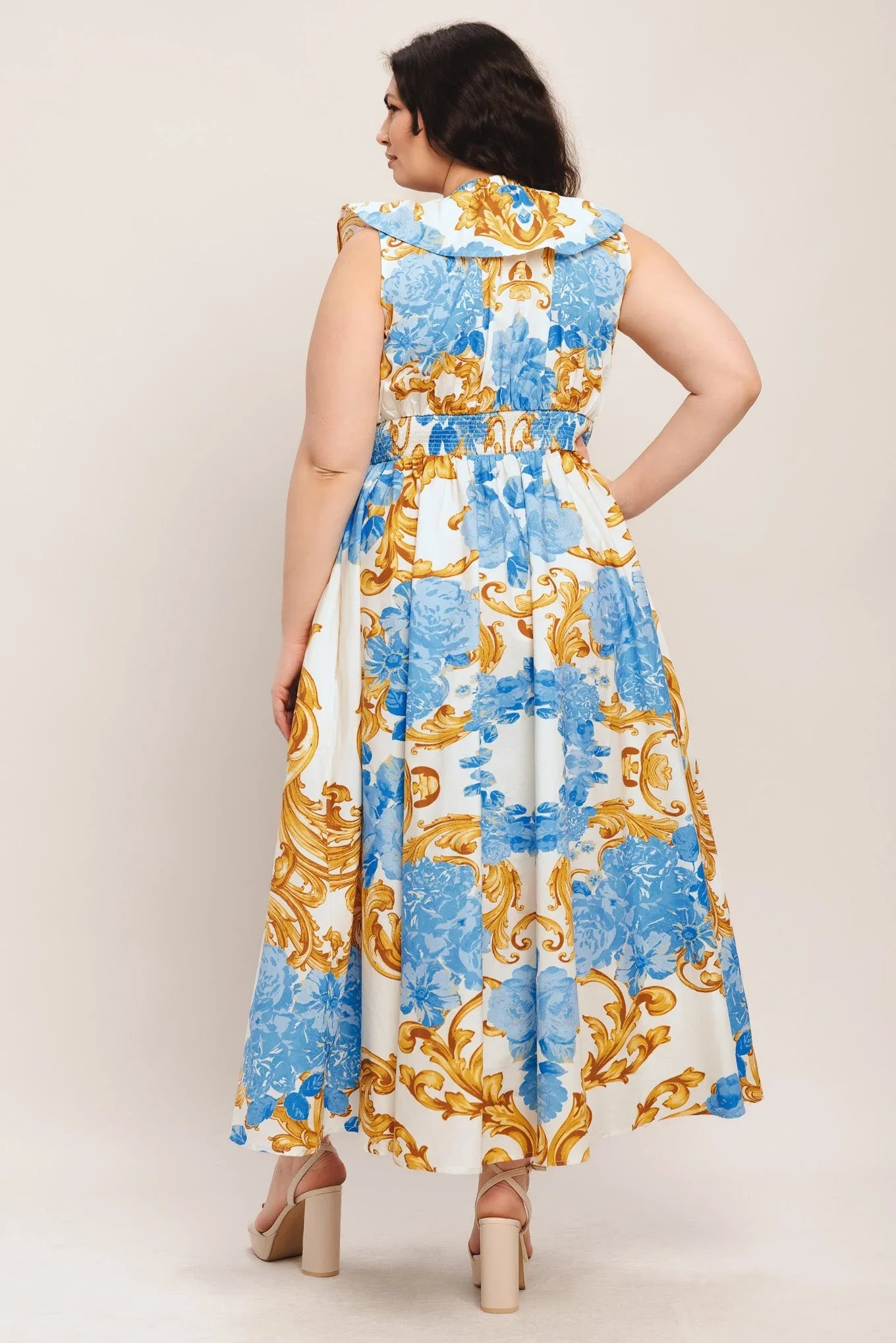 BAROQUE BLOOM BLUE MIDI DRESS