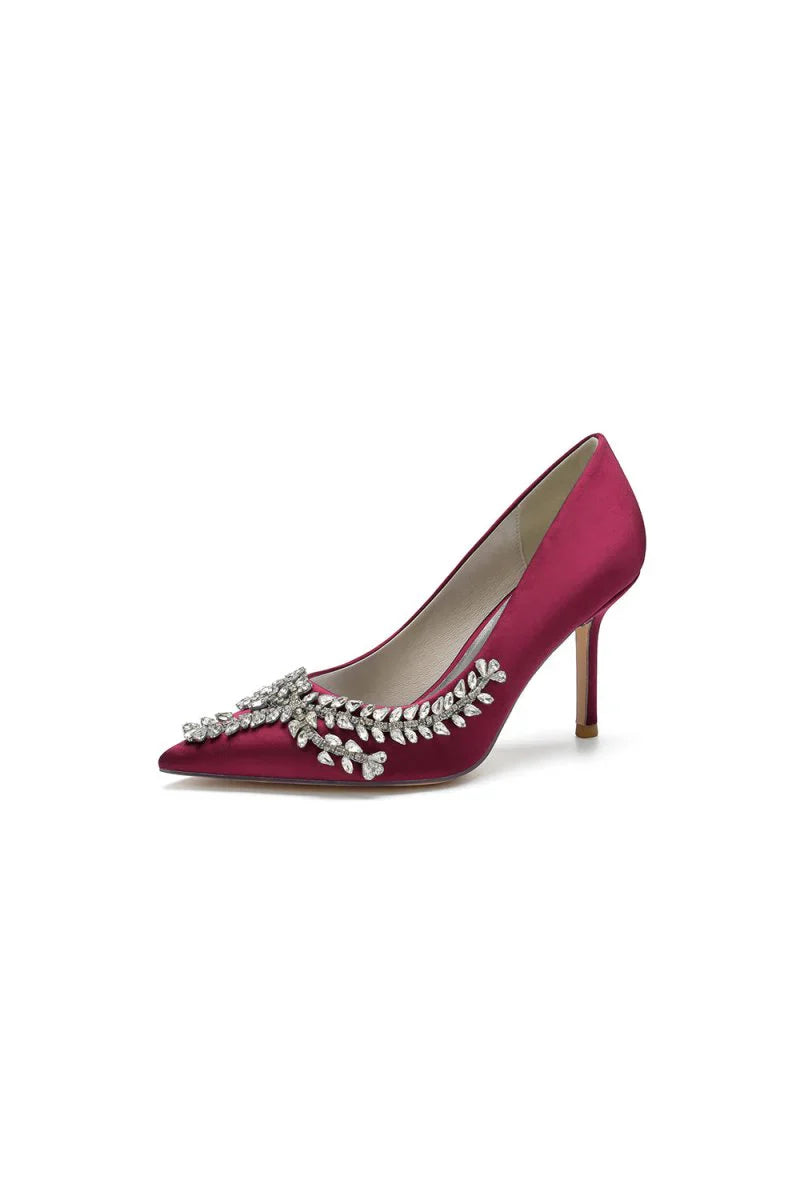 Cocktail Pointed Toe Crystal Satin High Heels