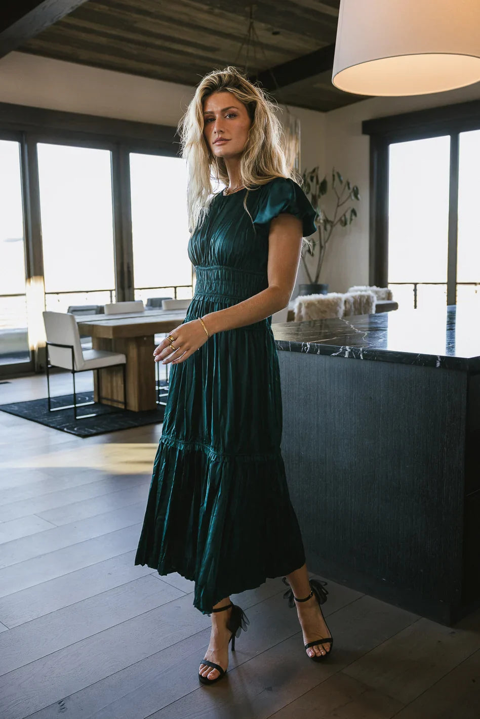 Julianne Pleated Dress in Teal FINAL SALE