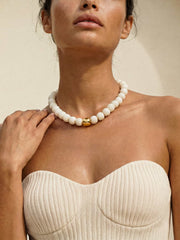 Power Bead Statement Necklace in Bone