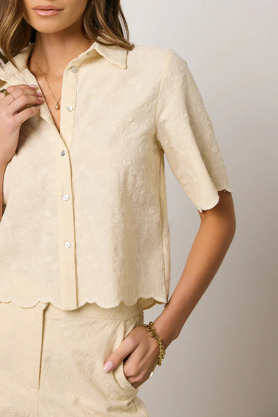 Perrie Floral Button Up in Cream FINAL SALE