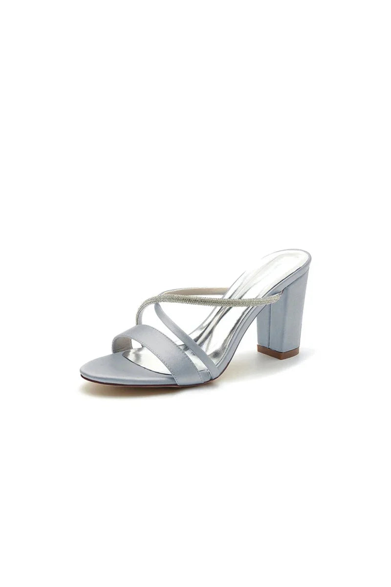 Cross Strap Open Toe High Heels With Rhinestone
