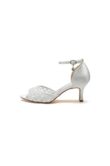 Peep Toe Wedding Sandals with Ankle Strap Low Chunky Heel Bridal Shoes