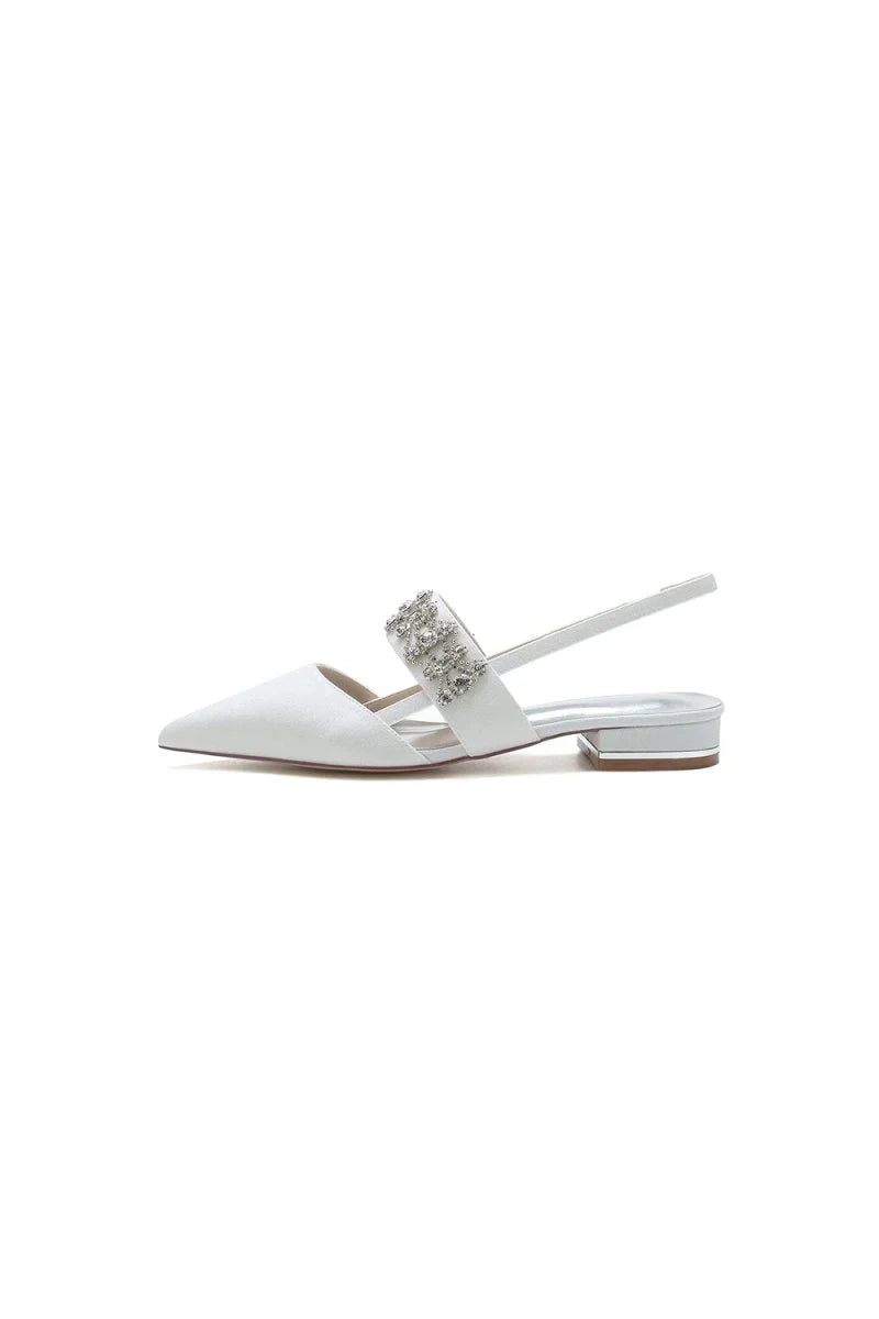 Rhinestone Pointed Toe Strap Buckle Glitter Low Heels