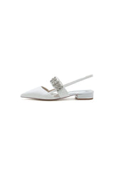 Rhinestone Pointed Toe Strap Buckle Glitter Low Heels