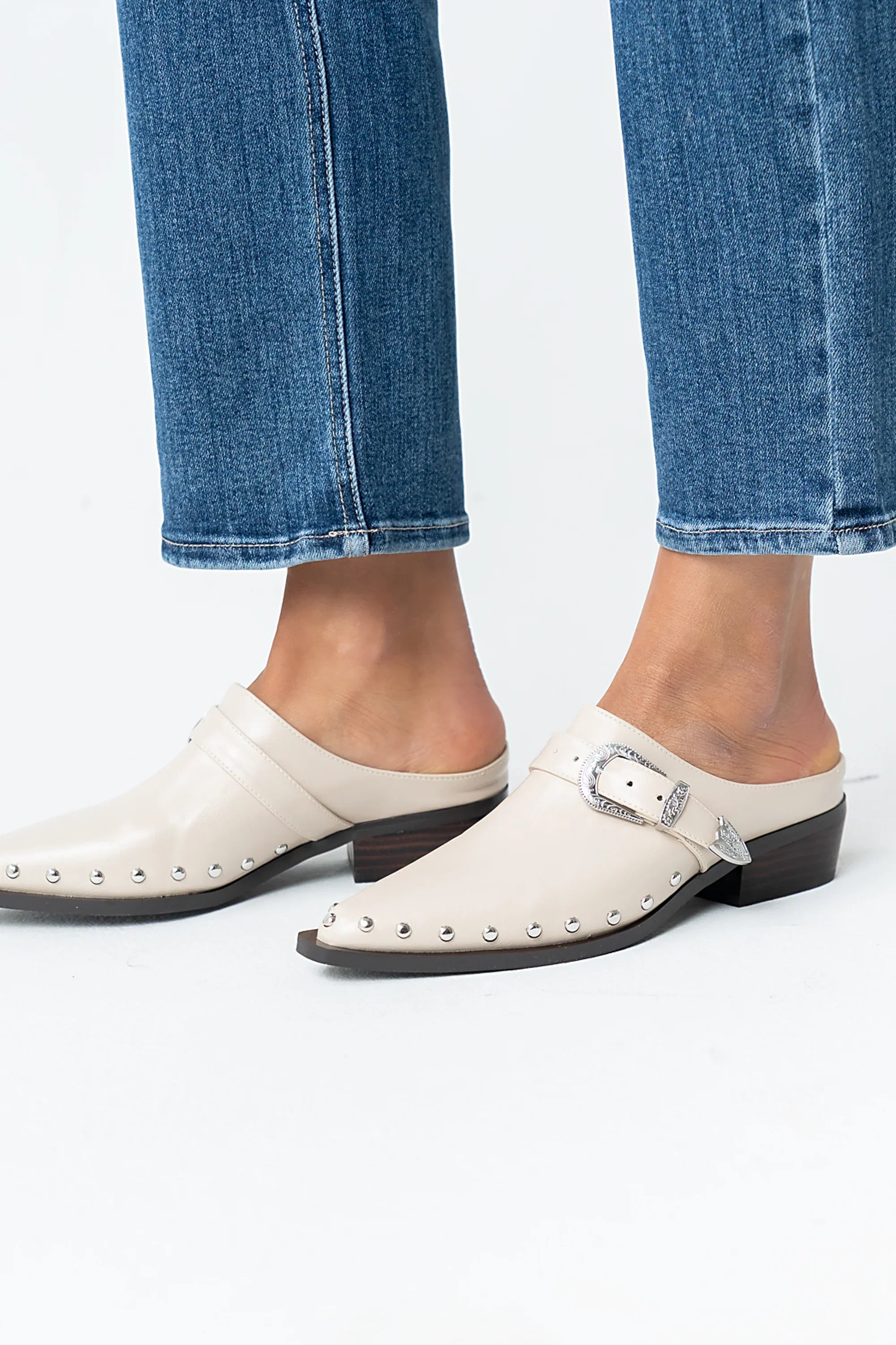 Tessa Western Mule in Bone