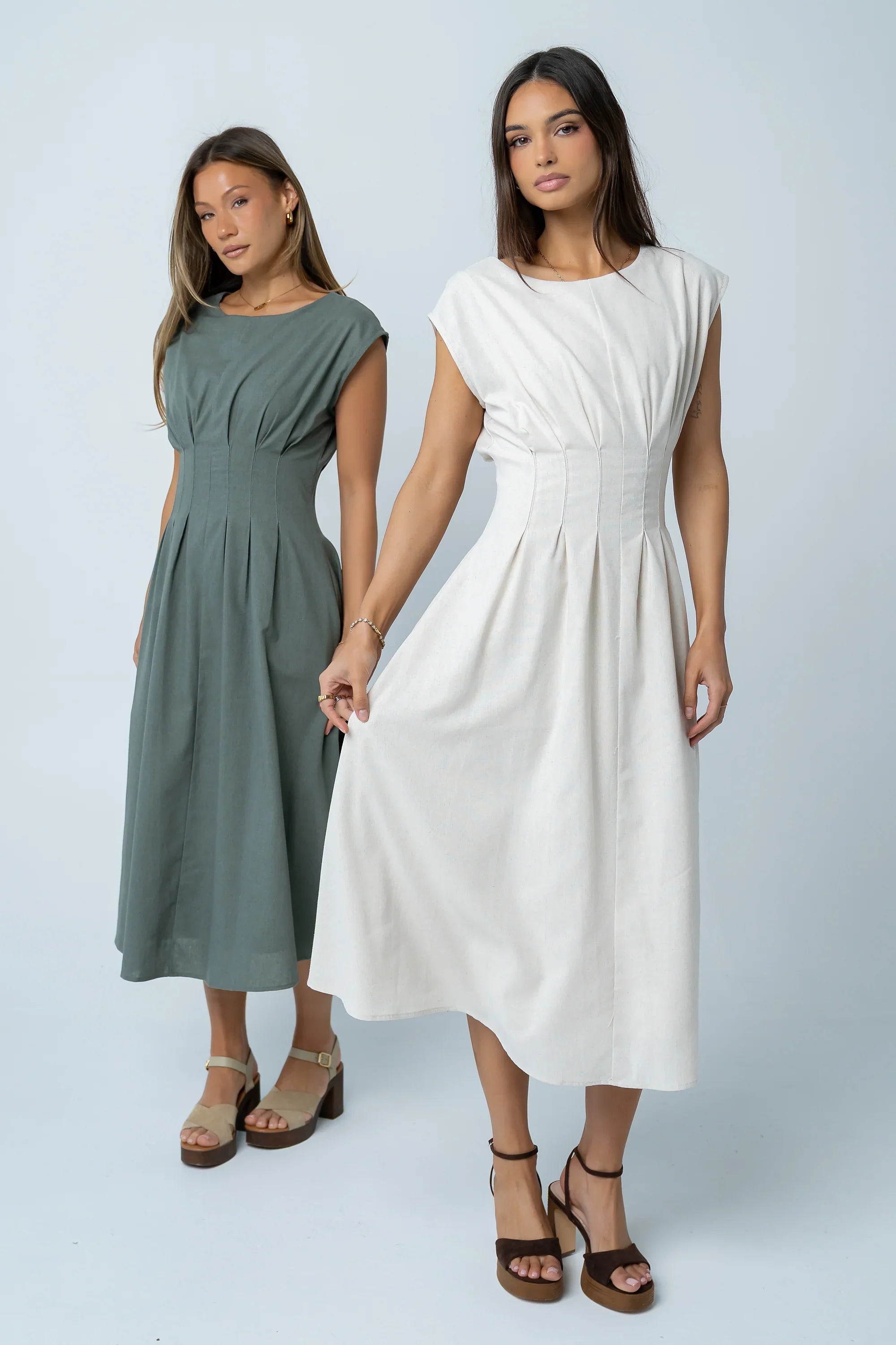 Matilda Pleated Maxi Dress in Olive