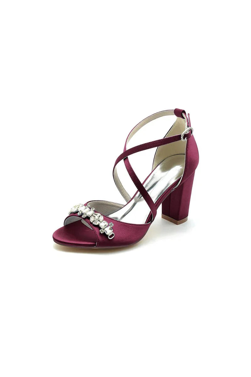 Champagne Cross Strap High Heels with Crystal Embellishments
