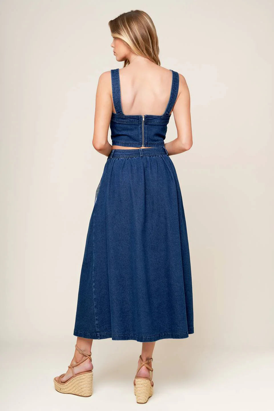SIMPLY THE VIBE DENIM CROP TOP SKIRT SET
