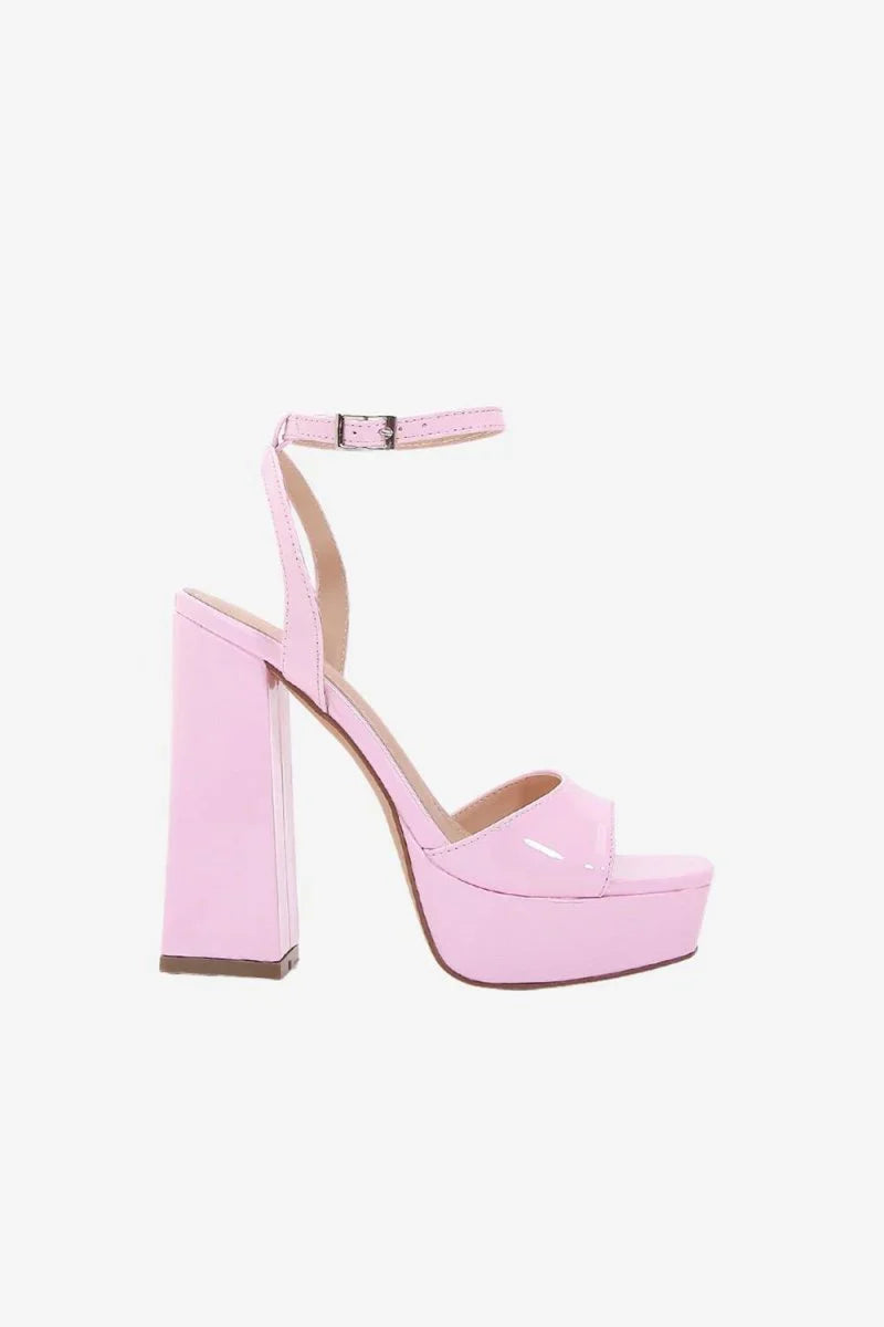 Chunky Pink One Strap High Heel Sandals