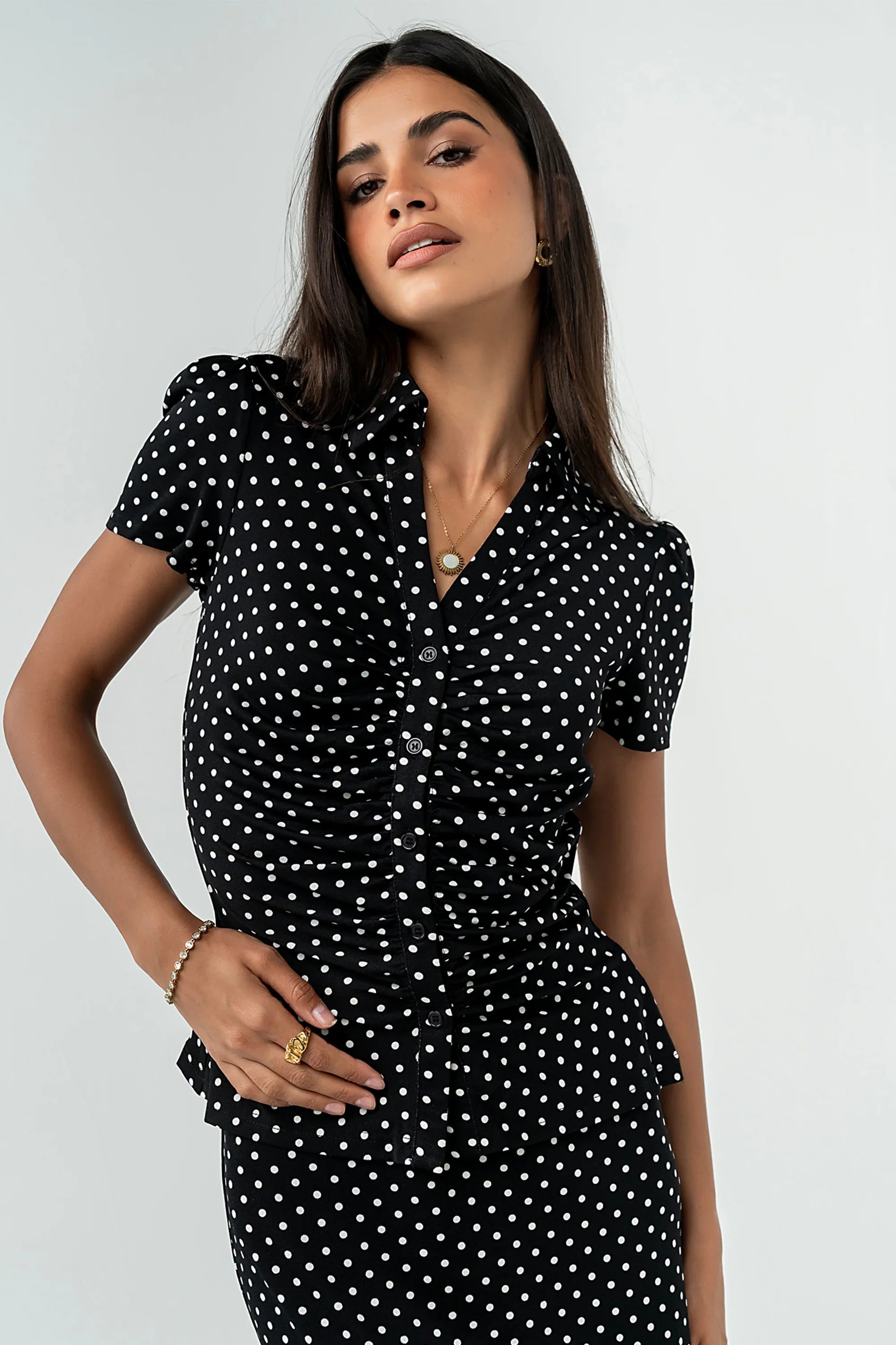 Malia Polka Dot Collared Blouse