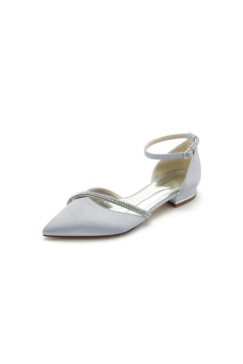 Pointed Toe Beaded Ankle Strap Kitten Heels