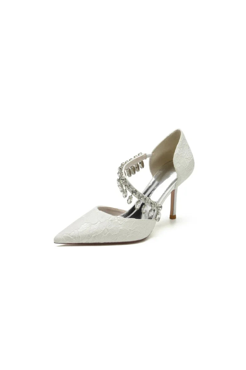 Pointed Toe Crystal Strap Heels