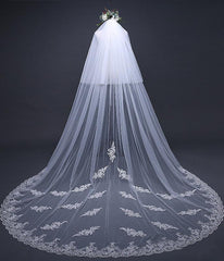 Ivory Tulle Lace Cathedral Veil Blusher Veil