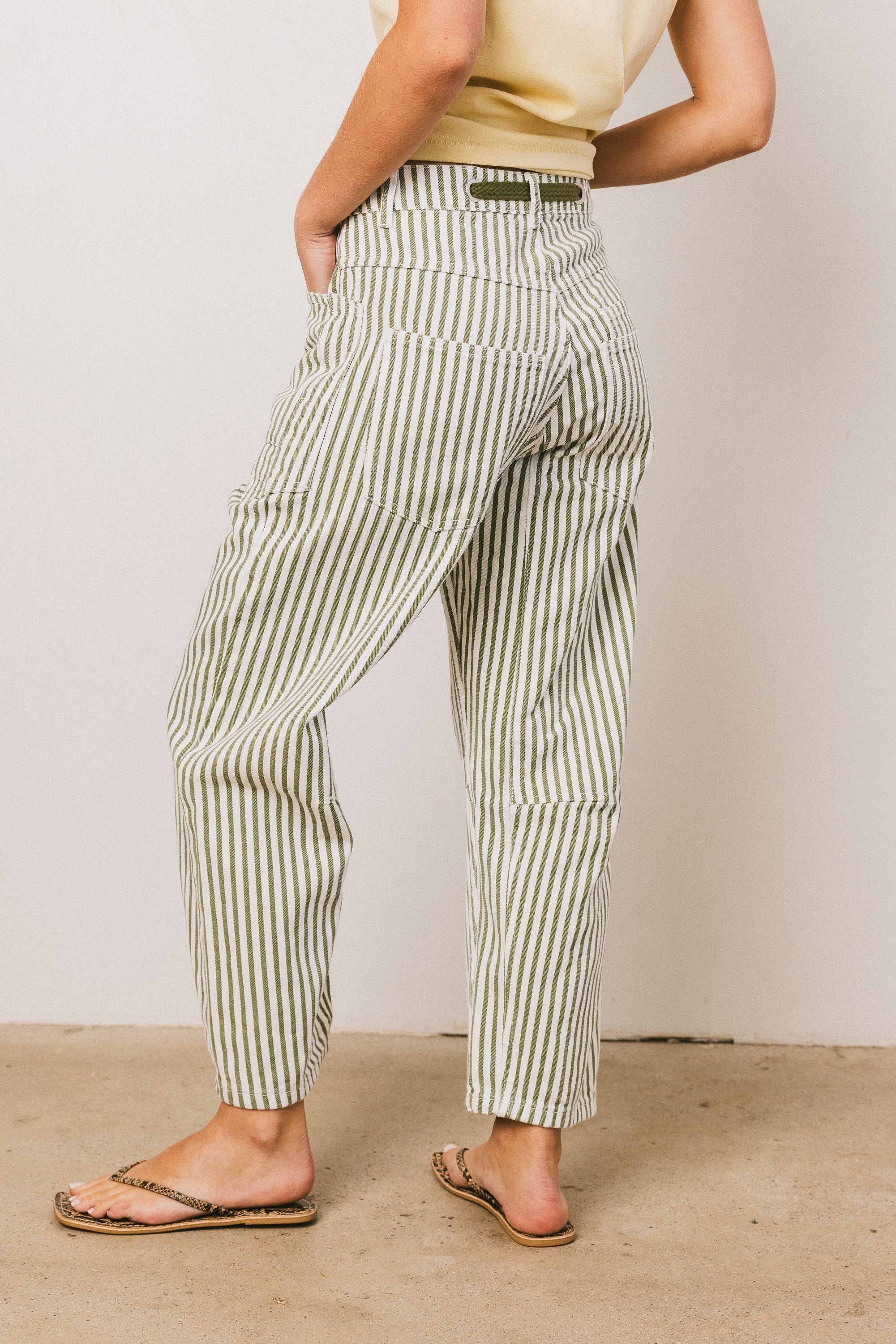 Jocelyn Barrel Jeans in Green Stripe FINAL SALE