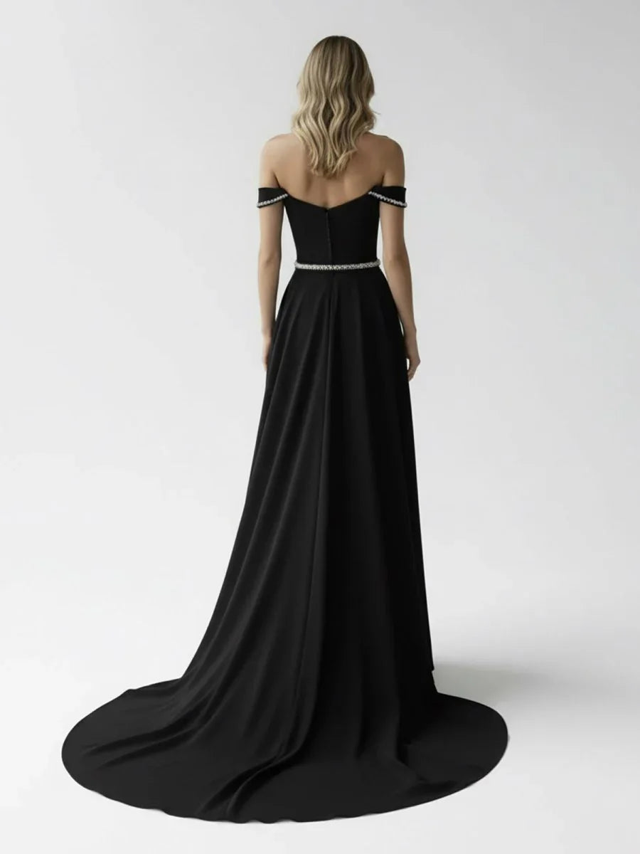A Line Off the Shoulder Beaded Wedding Dress