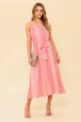 TAILOR MADE LACE MIDI DRESS PEACH