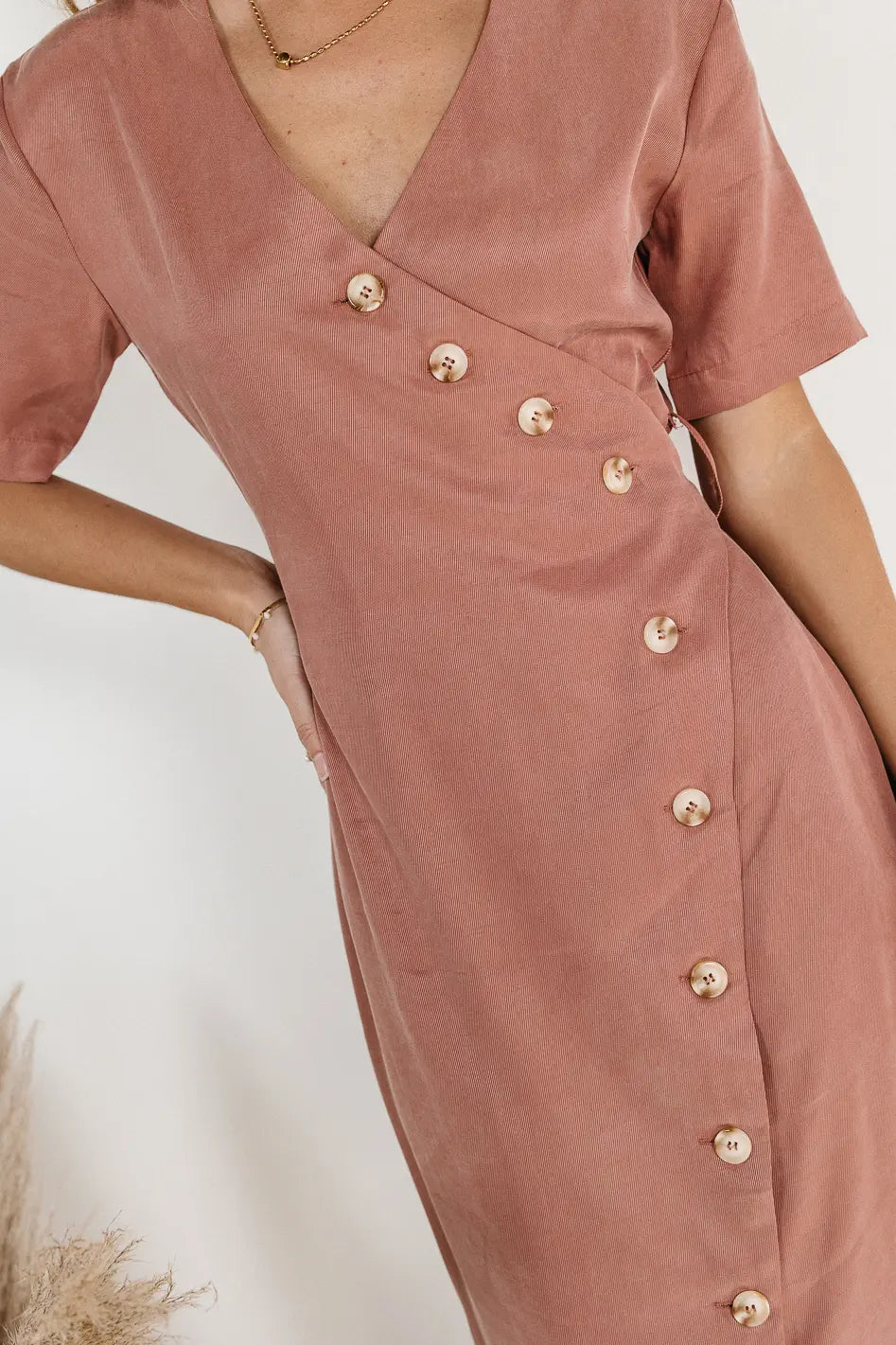 Bhar Midi Wrap Dress in Clay FINAL SALE