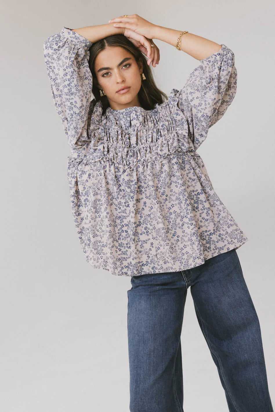 Taya Ditsy Floral Blouse in Blue FINAL SALE