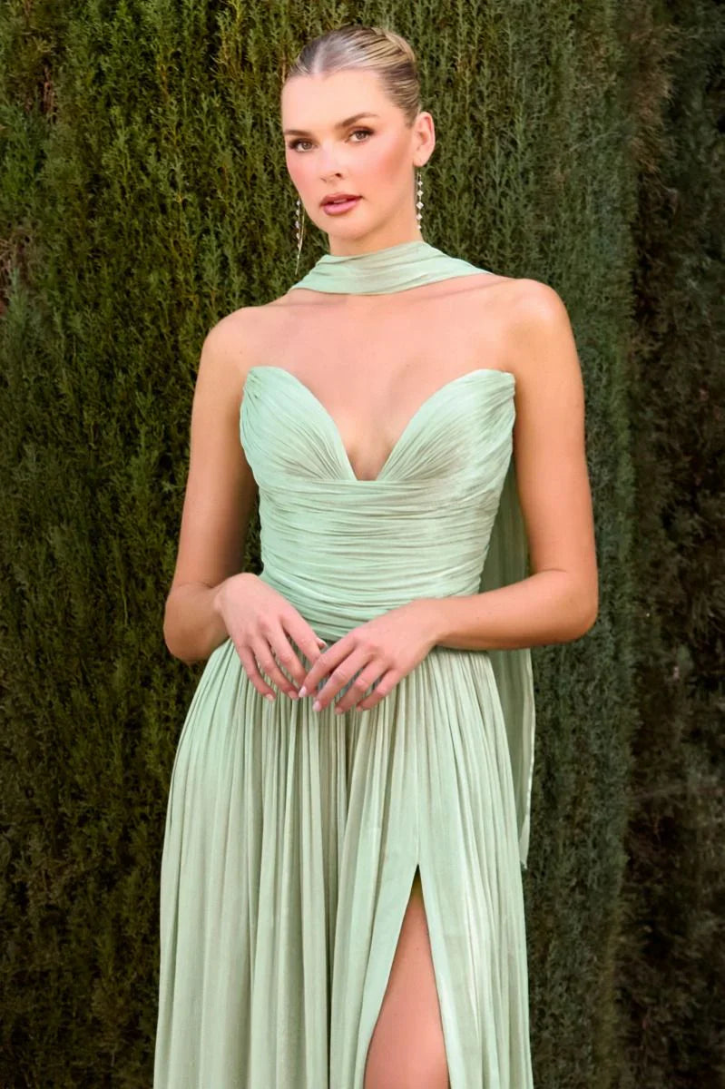 Ingrid Gown Strapless Shimmer Chiffon Dress with Scarf