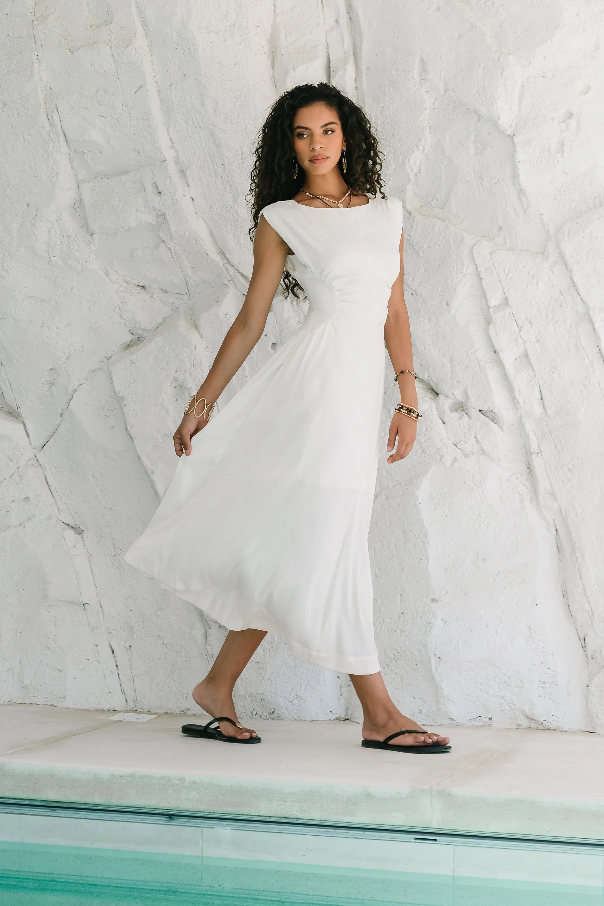 Nora Midi Dress in Ivory