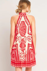 SUNSET MEDALLION PLEATED MINI DRESS