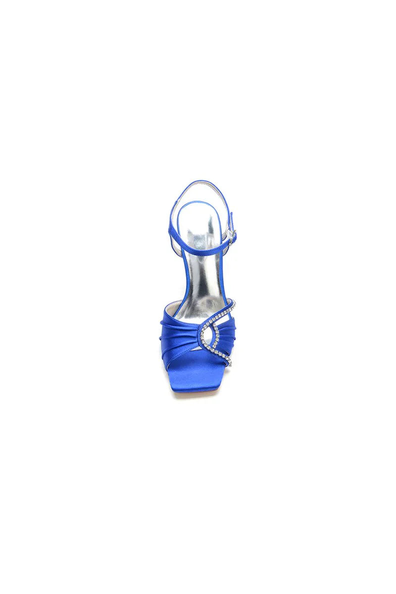 Royal Blue Satin Heels with Rhinestone Detailing