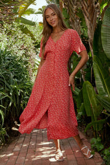 Ember Floral Midi Dress in Red FINAL SALE