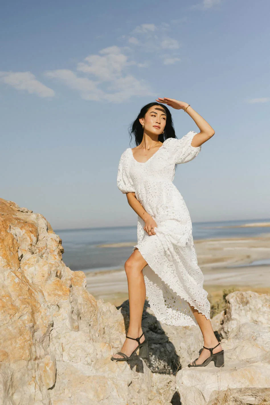 Devon Eyelet Lace Maxi Dress in Ivory FINAL SALE