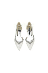 White Ballet Flats with Crystal Accent