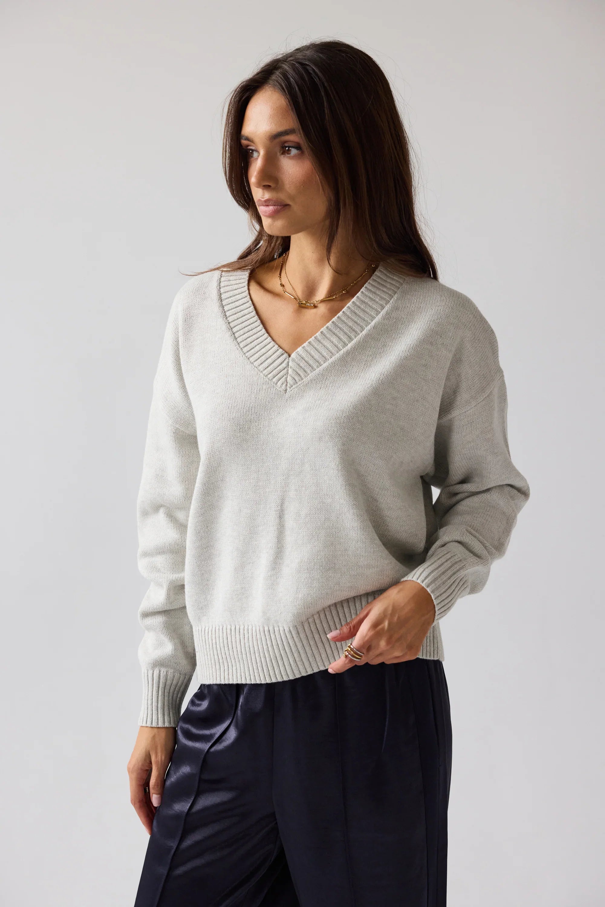 Adella Knit Sweater in Silver FINAL SALE