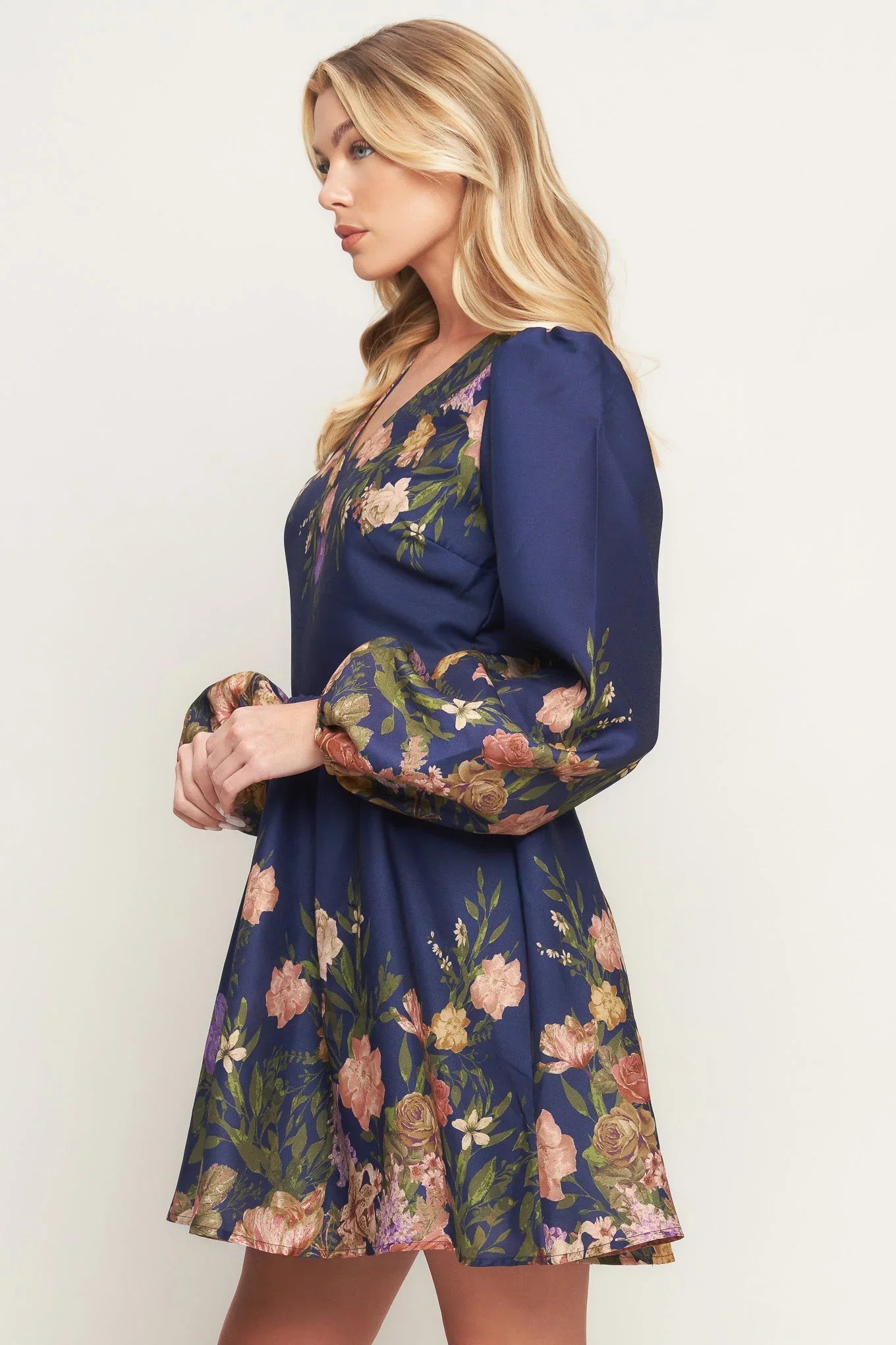 NOCTURNE IN BLOOM NAVY MINI DRESS