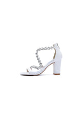 Open Toe Satin Block Heels With Crystal Straps