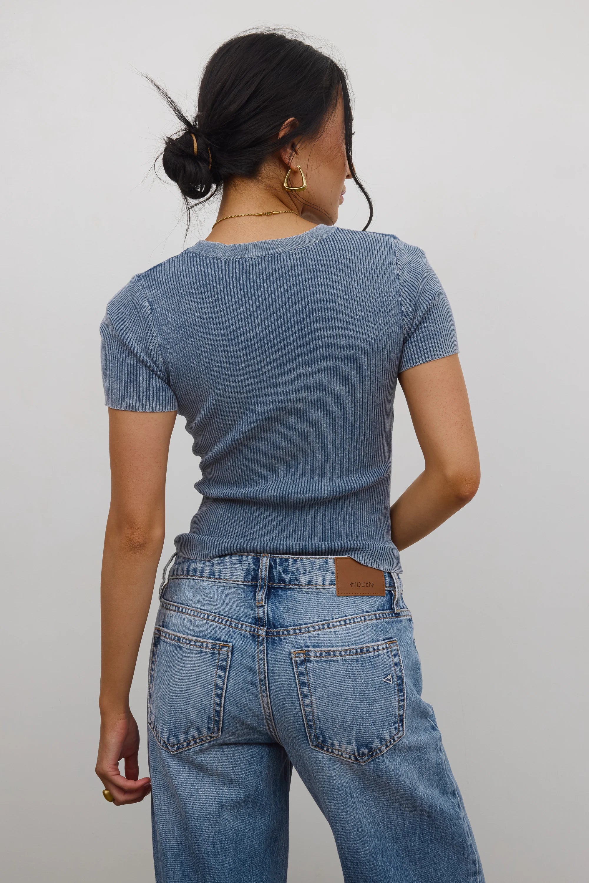 Rome Ribbed Top in Slate Blue